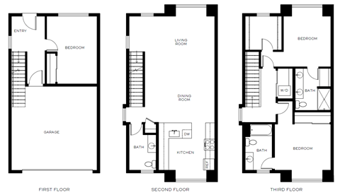 three floor plan of a house with different floors